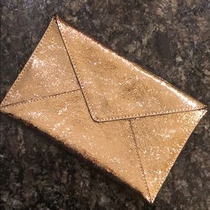 Loeffler Randall Gold Leather Envelope Clutch
